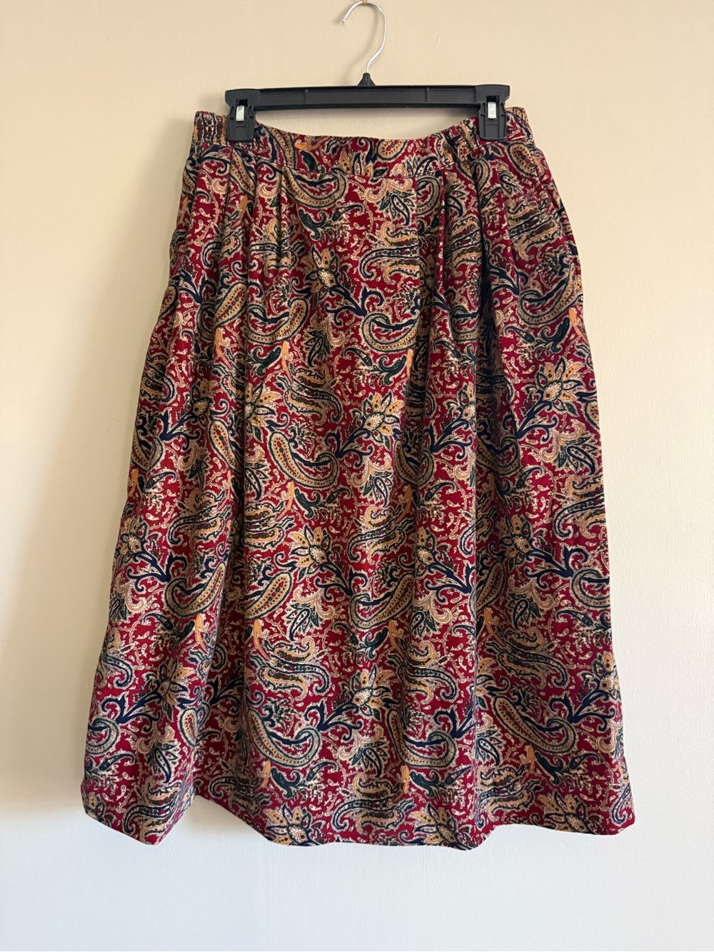 Vintage Talbots Petites Paisley Corduroy Midi Skirt Size 14 Cottage Academia